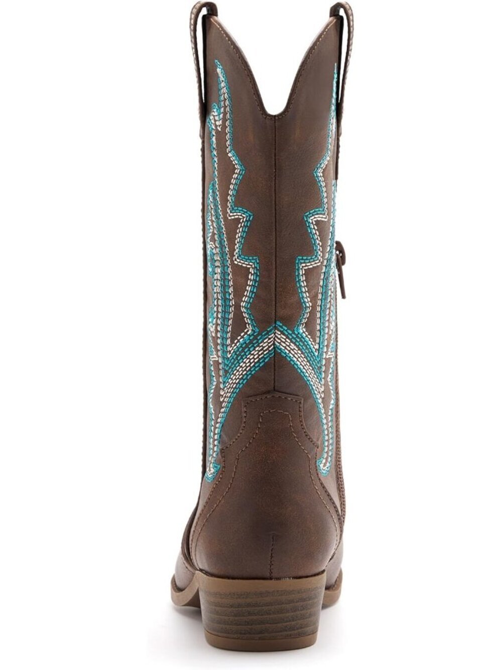 Women's Brown Rubber Western Embroidered Cowgirl Mid Calf Stylish Riding Boots - Picture 4 of 7